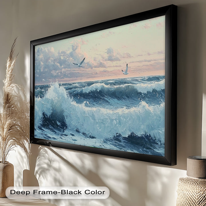 Coastal Wave Art - Seagulls Seascape Oil Painting