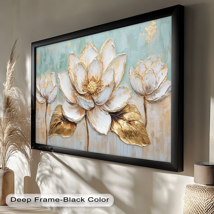 Golden Bloom Lotus – Floral Oil Painting