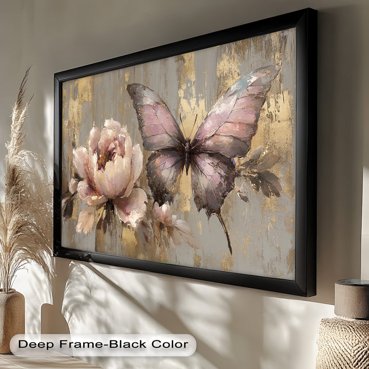 Elegant Butterfly and Peony – Pastel Floral Oil Painting