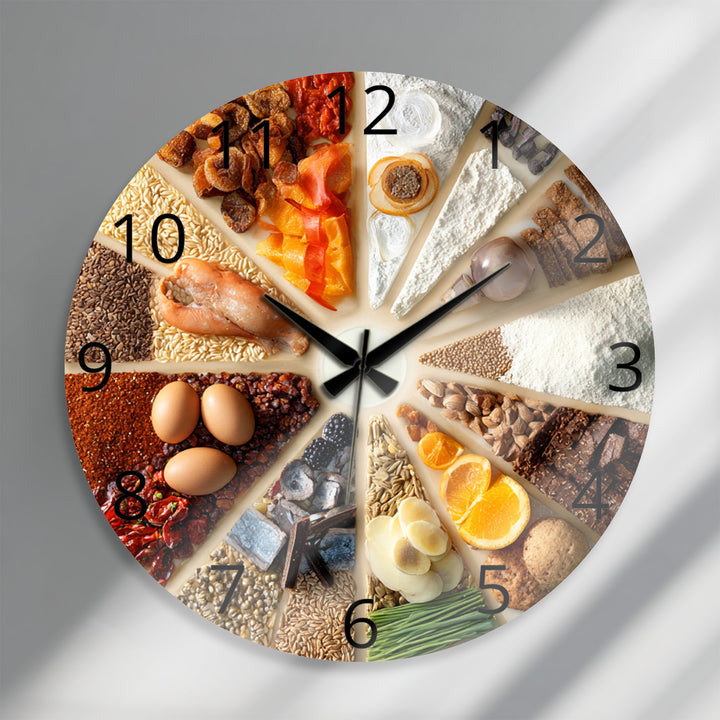 Baking Glass Wall Clock – Rustic Kitchen Ingredients Decor