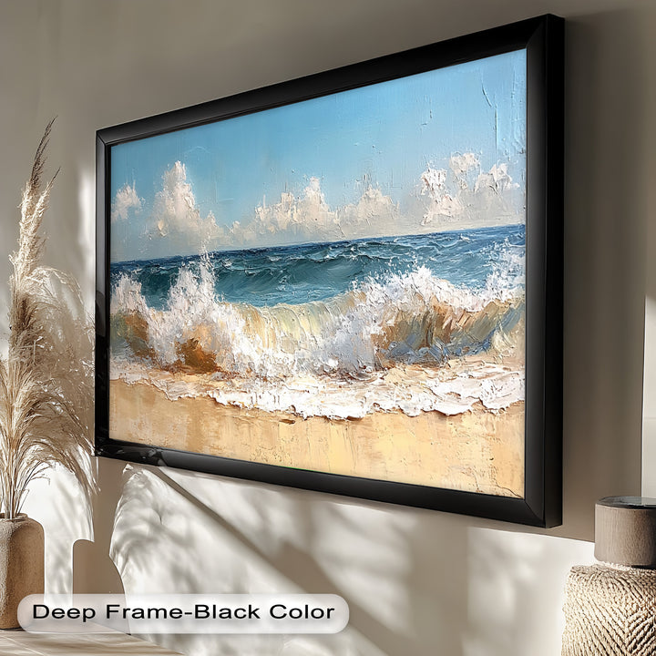 Coastal Beach Wall Art - Crashing Waves Seascape Oil Painting