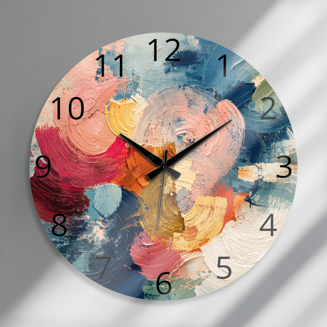 Colorful Abstract Glass Wall Clock – Textured Brushstroke Art