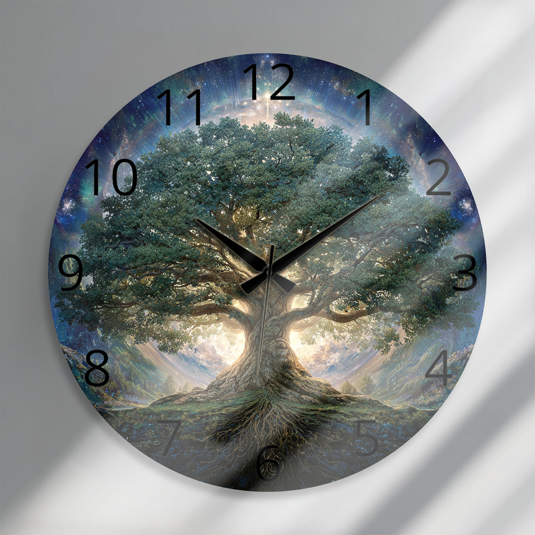 Tree of Life Glass Wall Clock – Mystical Forest Decor
