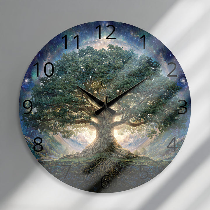 Tree of Life Glass Wall Clock – Mystical Forest Decor