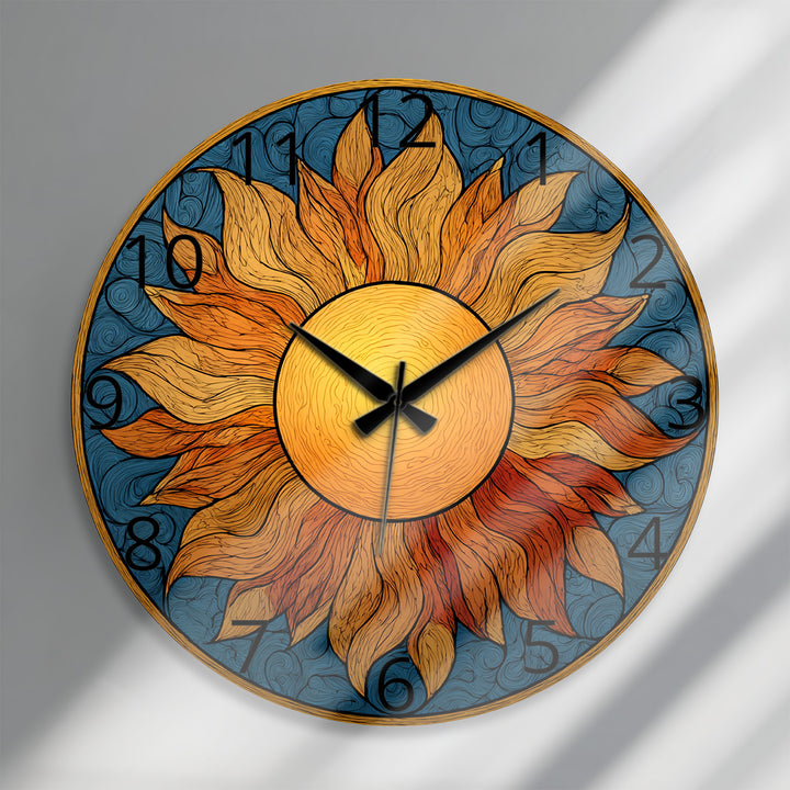 Boho Sun Glass Wall Clock – Golden Sunburst Decor