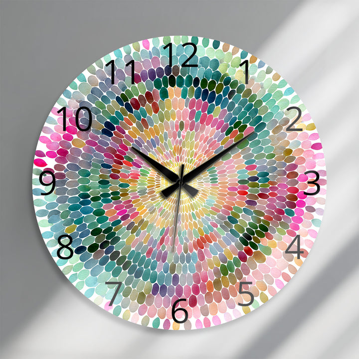 Colorful Mandala Glass Wall Clock – Rainbow Mosaic Decor
