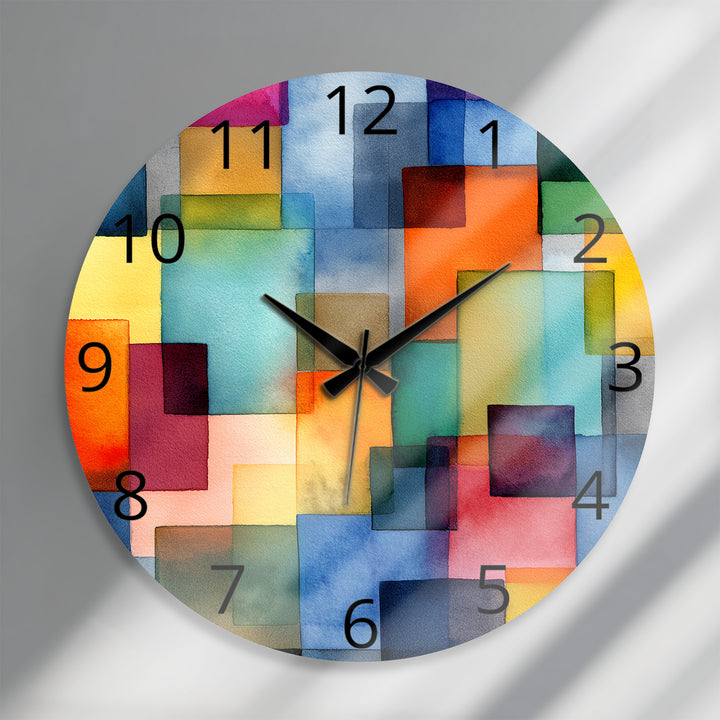 Colorful Geometric Glass Wall Clock – Abstract Color Block Art