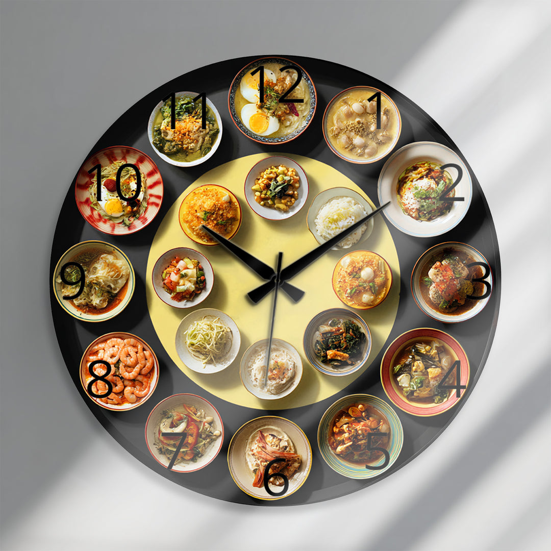 Asian Food Glass Wall Clock – Restaurant Kitchen Decor
