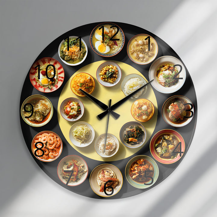 Asian Food Glass Wall Clock – Restaurant Kitchen Decor