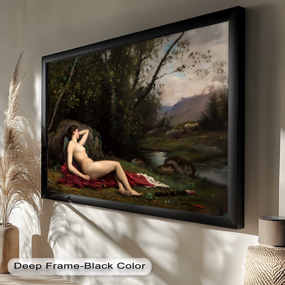 Reclining Diana – Classical Goddess in Nature Renaissance Oil Painting