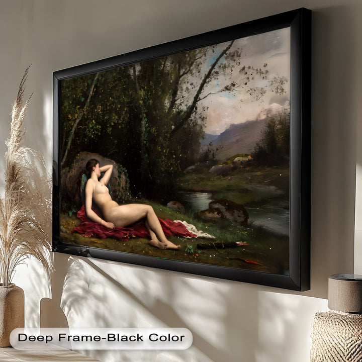 Reclining Diana – Classical Goddess in Nature Renaissance Oil Painting