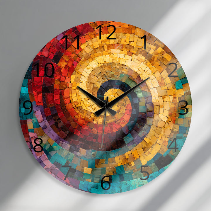 Colorful Spiral Mosaic Glass Wall Clock – Abstract Swirl Decor
