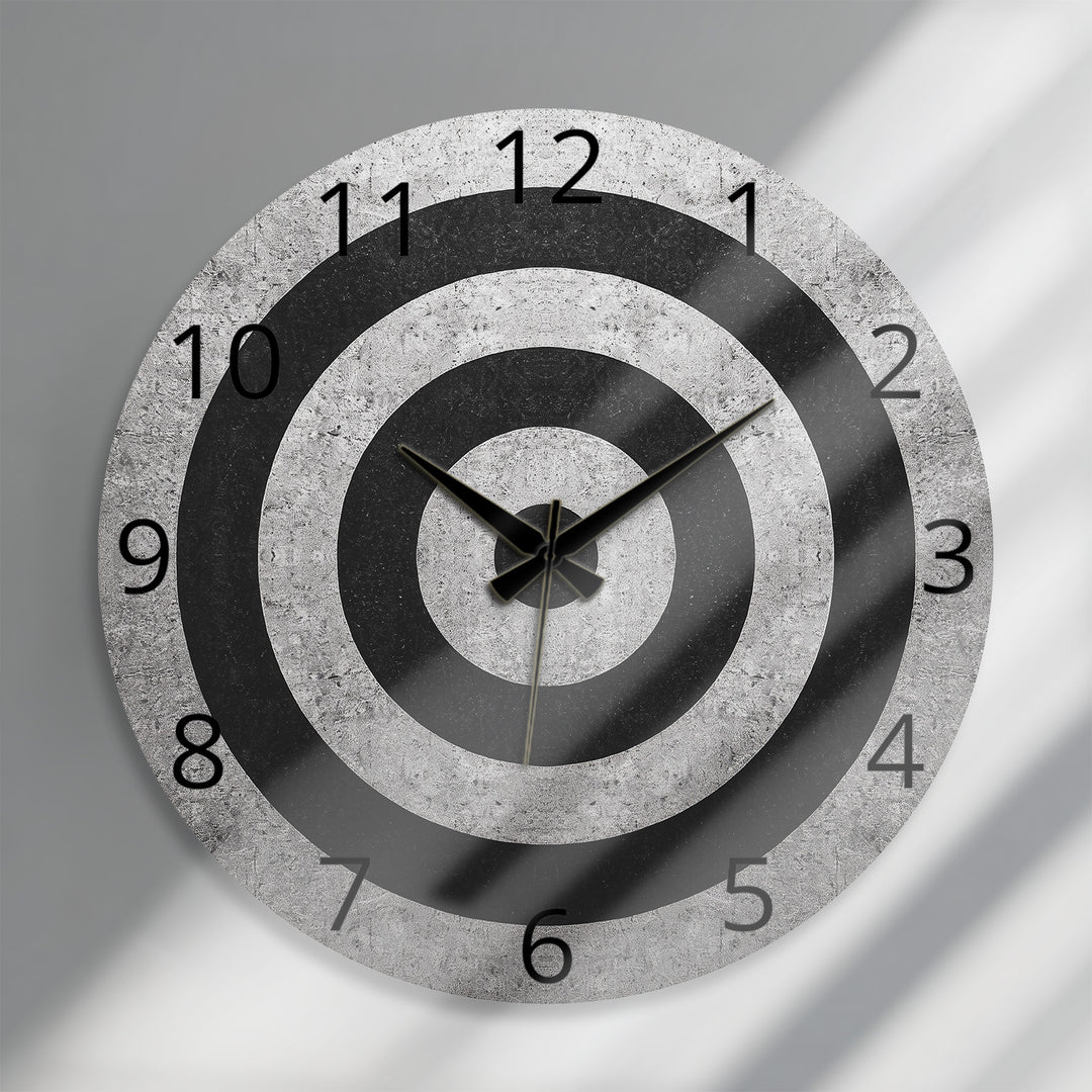 Black and White Glass Wall Clock – Minimalist Concentric Circles