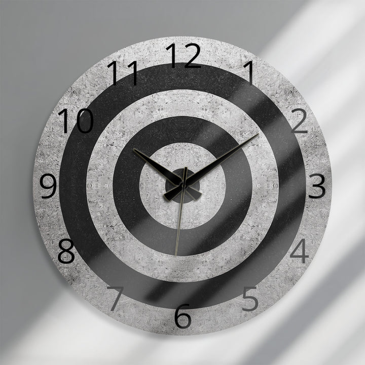 Black and White Glass Wall Clock – Minimalist Concentric Circles