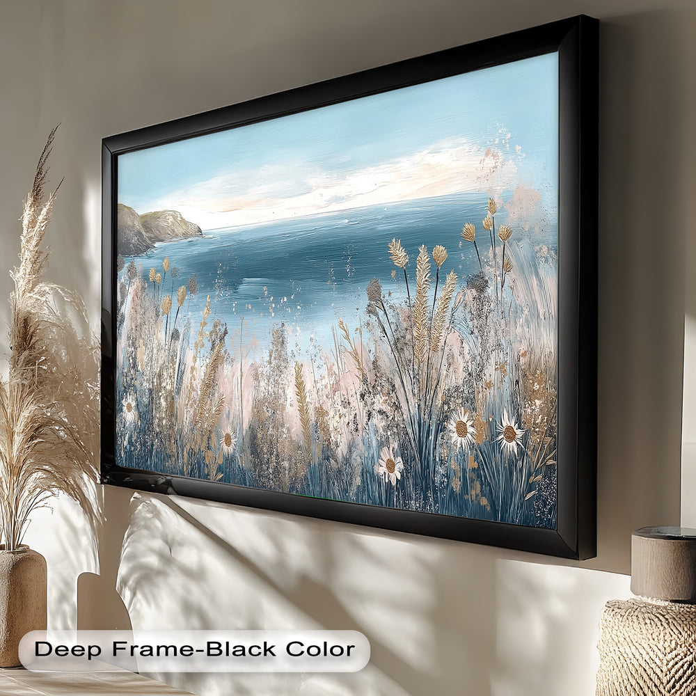 Soft pastel tones of blue, blush, and sand create a calming and elegant palette that captures the freshness of a seaside escape.