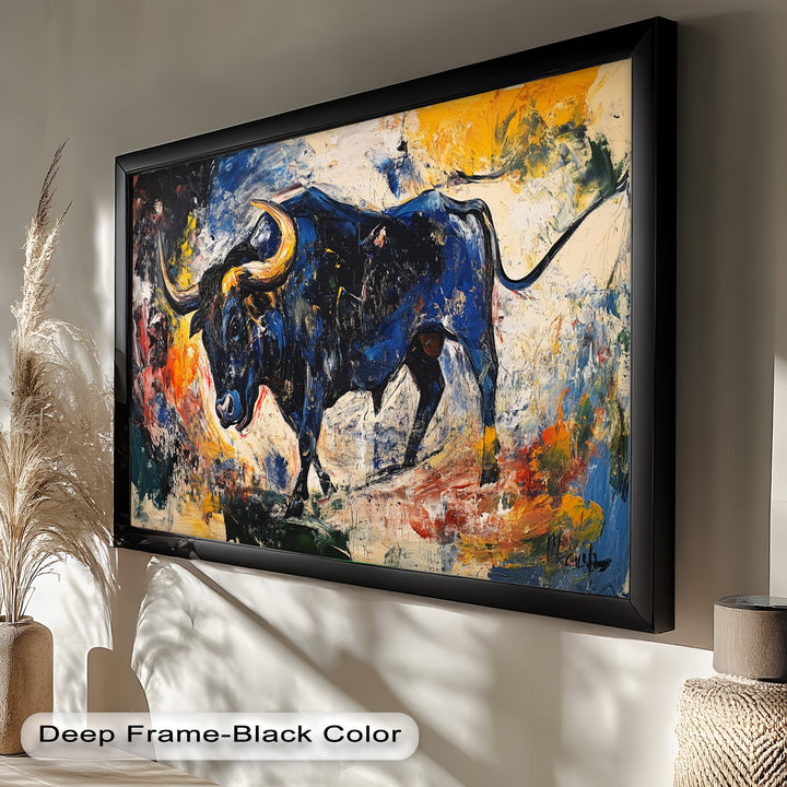 Power in Motion – Expressionist Bull Oil Painting