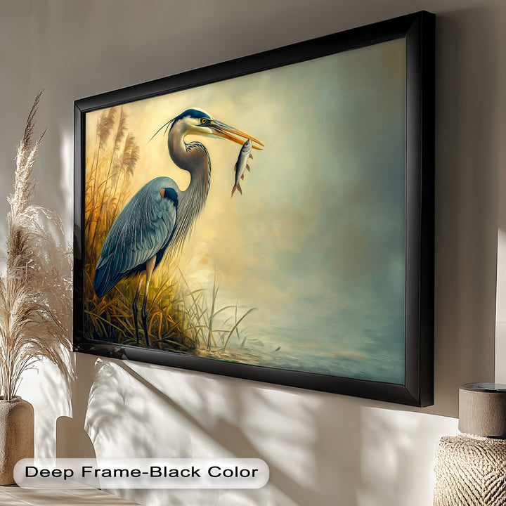 Blue Heron with Fish – Animal Oil Painting