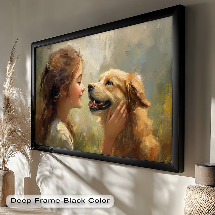 Girl and Golden Retriever in Gentle Light – Animal Oil Painting