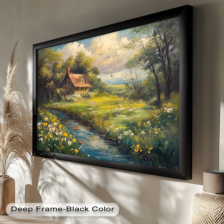 Vintage Frühlingslandschaft – Gerahmtes Ölgemälde
