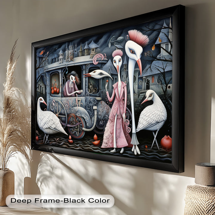 Crimson Couriers – Surreal Carriage Scene Oil Painting