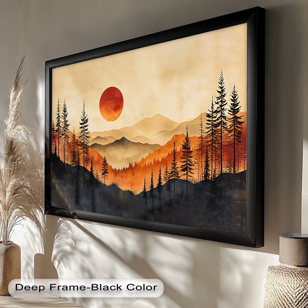 With its rich gradient of oranges, reds, and soft shadows, the artwork evokes a sense of stillness, power, and natural beauty.