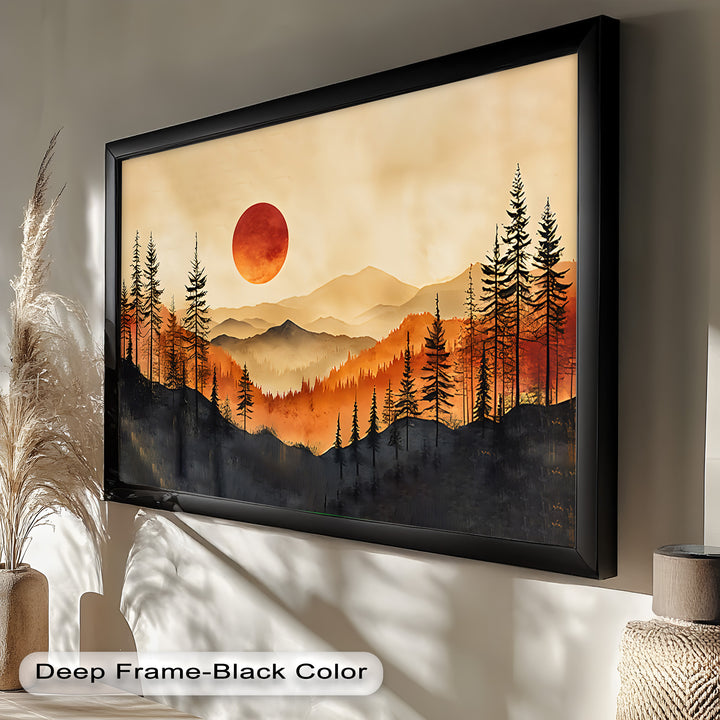 With its rich gradient of oranges, reds, and soft shadows, the artwork evokes a sense of stillness, power, and natural beauty.