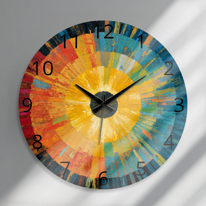 Abstract Sunburst Glass Wall Clock – Colorful Modern Art