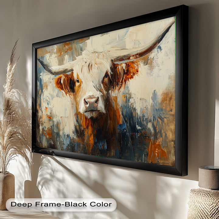 Highland Cow with White Horns – Animal Oil Painting