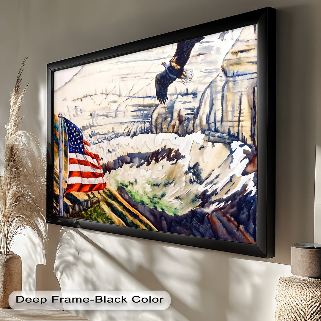 Amerikanische Flagge und Weißkopfseeadler - Patriotisches Ölgemälde