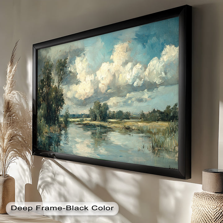 Golden Field & Mountain Horizon – Landscape Oil Painting