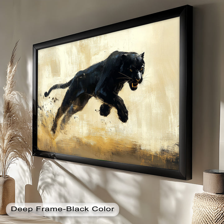 Charging Black Panther in Motion – Animal Oil Painting