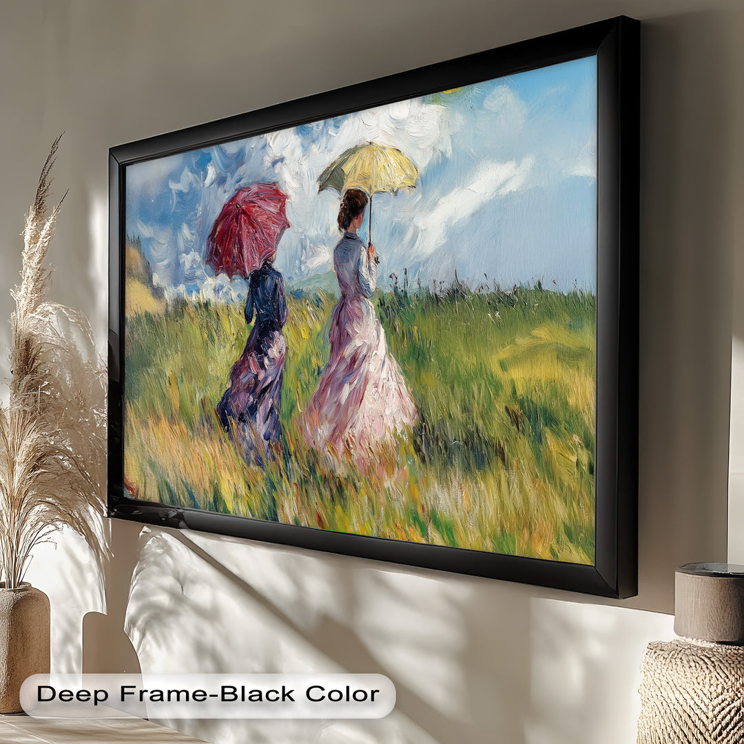 Ladies with Parasols in a Sunlit Meadow – Impressionist Oil Painting