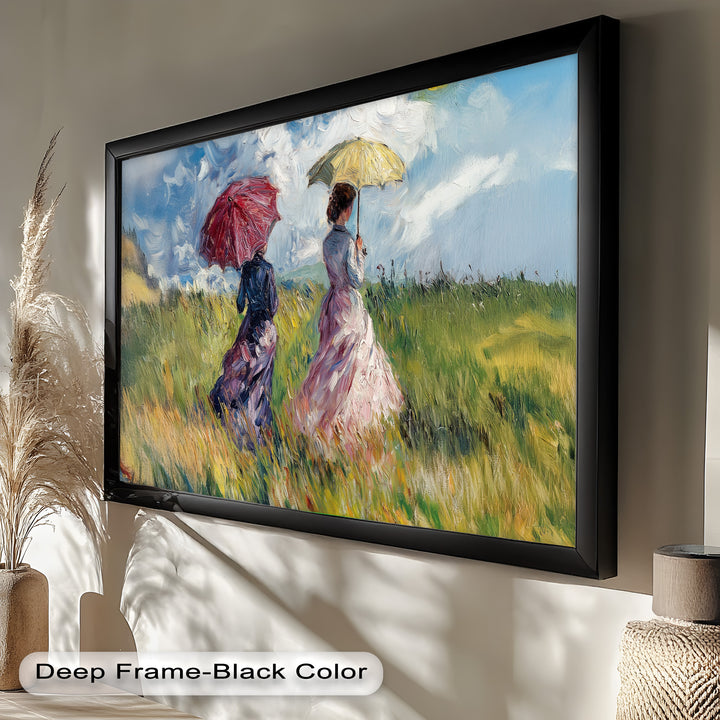Ladies with Parasols in a Sunlit Meadow – Impressionist Oil Painting