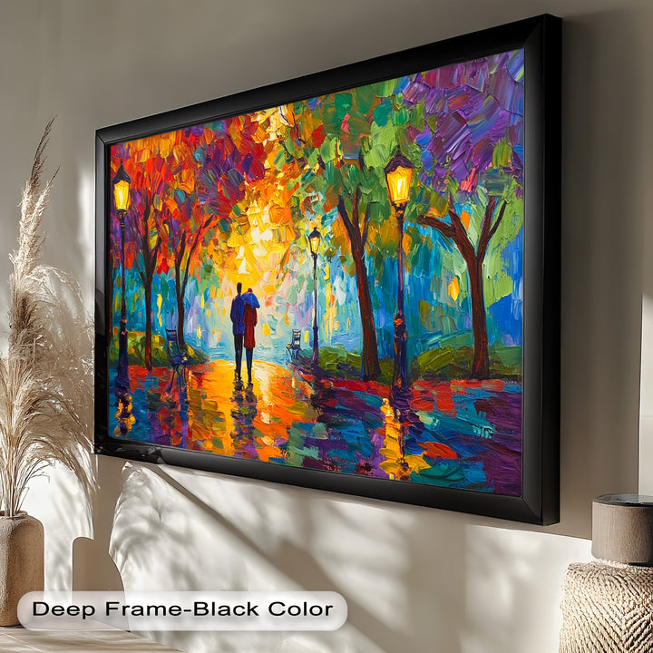 Autumn Radiance – Lovers Under the Colorful Canopy Love Oil Painting
