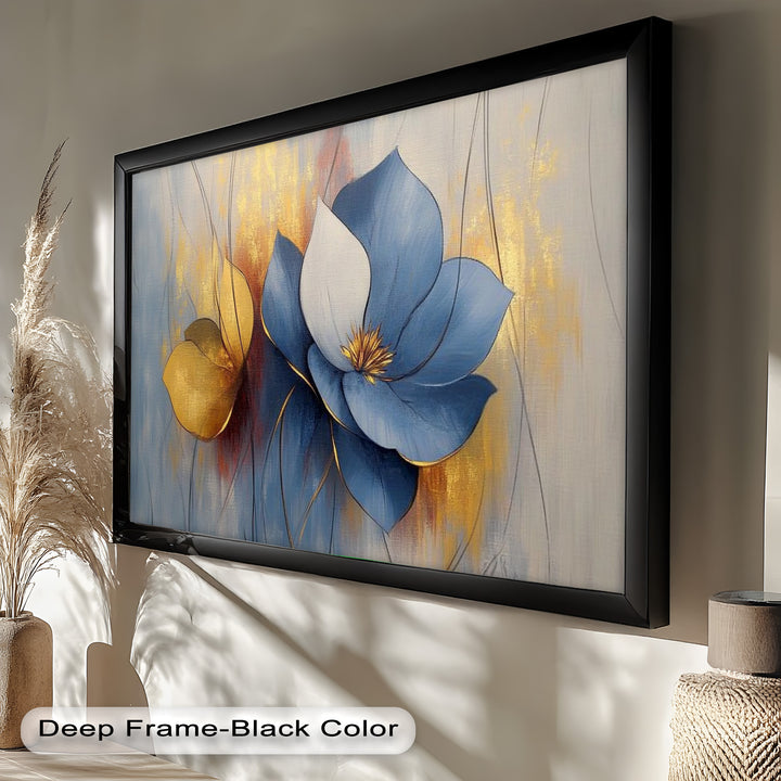 Blaue Magnolien-Wandkunst – Blumen-Ölgemälde