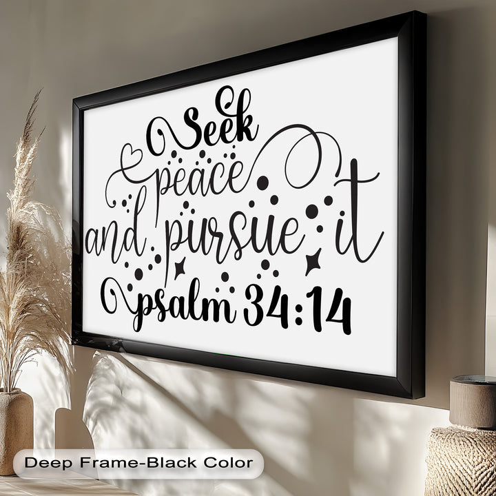 Elegant Christian Wall Art – Psalm 34:14 Oil Painting for Faith-Filled Decor
