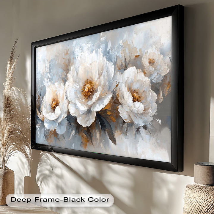 Ivory Garden Symphony – White Peony Bouquet Flower Oil Painting
