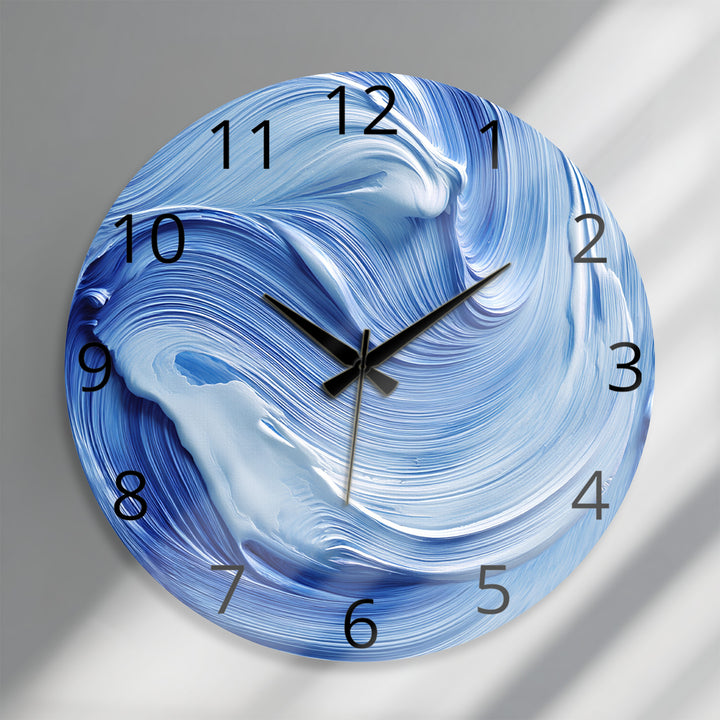 Blue Swirl Glass Wall Clock – Abstract Ölgemälde  Decor