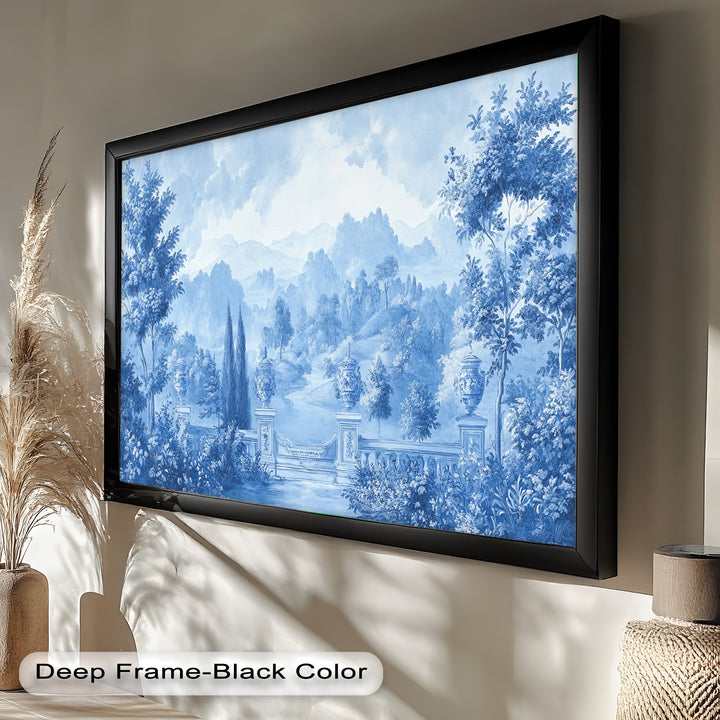 Blue Toned Garden Wall Art – Classical Landscape Oil Painting