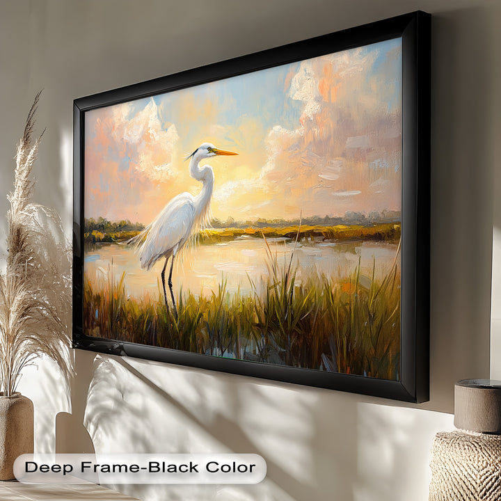 White Egret at Sunset – Animal Oil Painting