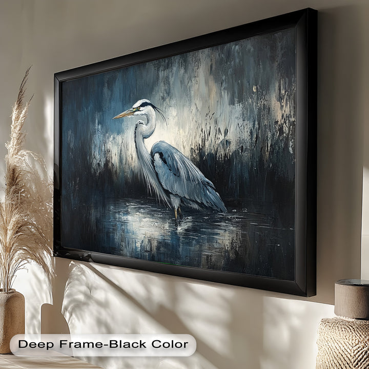 Heron in Misty Marshland – Animal Oil Painting