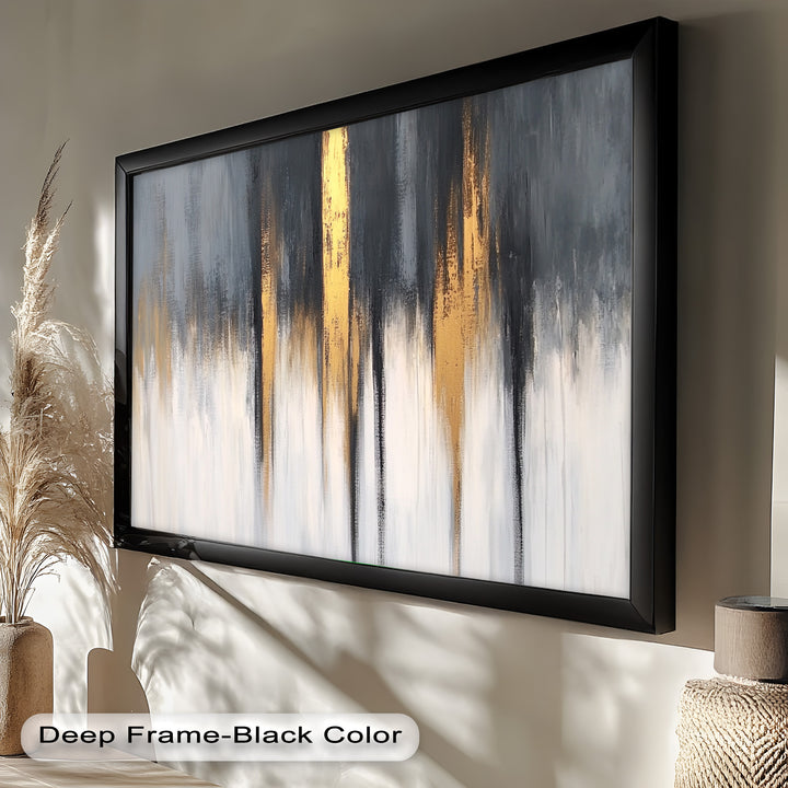 Modern Grey & Gold Abstract – Framed Oil Painting