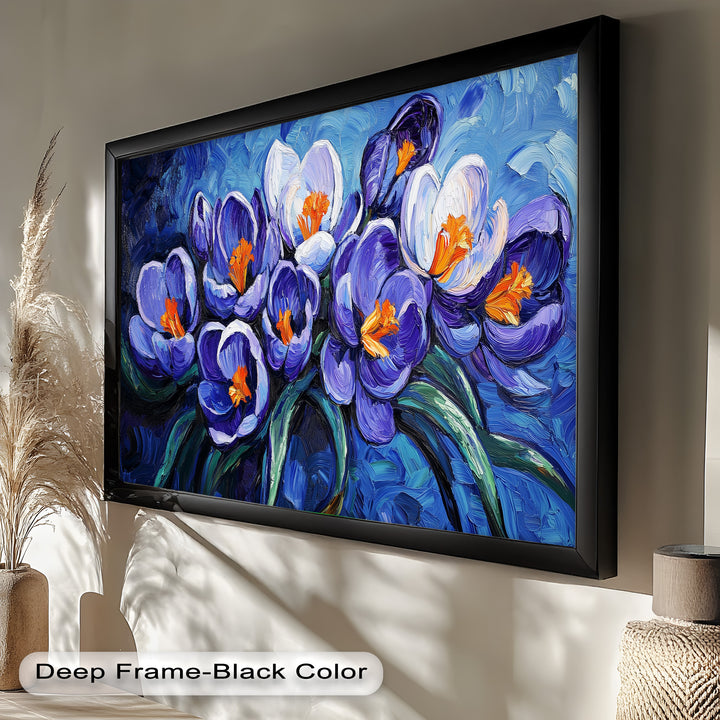 Crocus Flowers in Blue and Violet Hues - Flower Oil Painting