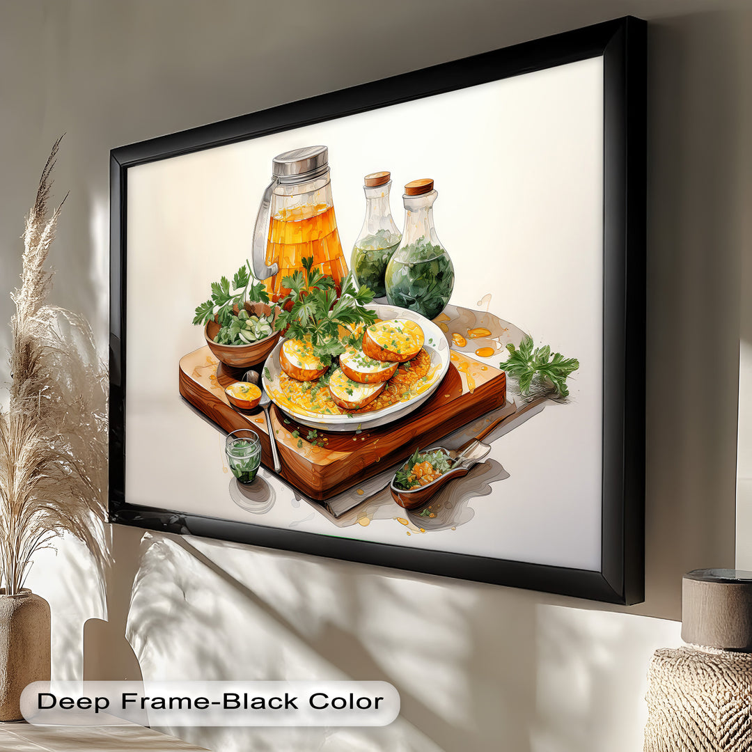 Golden Herb Delight – Rustic Food Still Life Painting