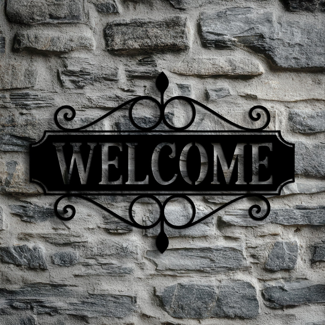 Decorative metal welcome plaque outdoor