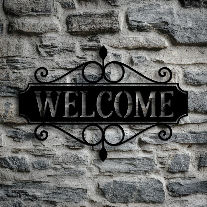 Decorative metal welcome plaque outdoor
