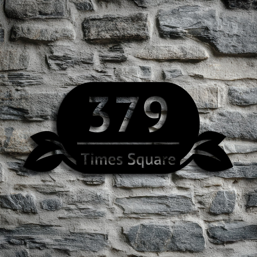 Leaf motif metal address sign for homes