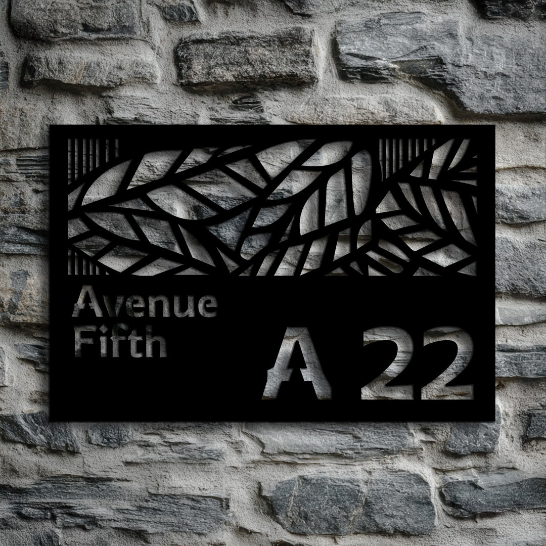 Black decorative metal house number leaf cutout