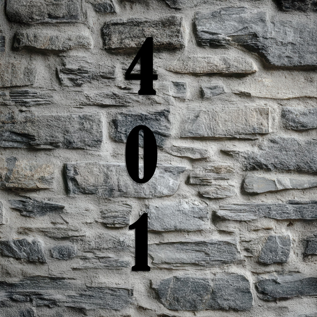 Black vertical metal house number display