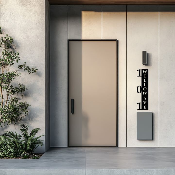 Vertical numeric metal house number welcome panel